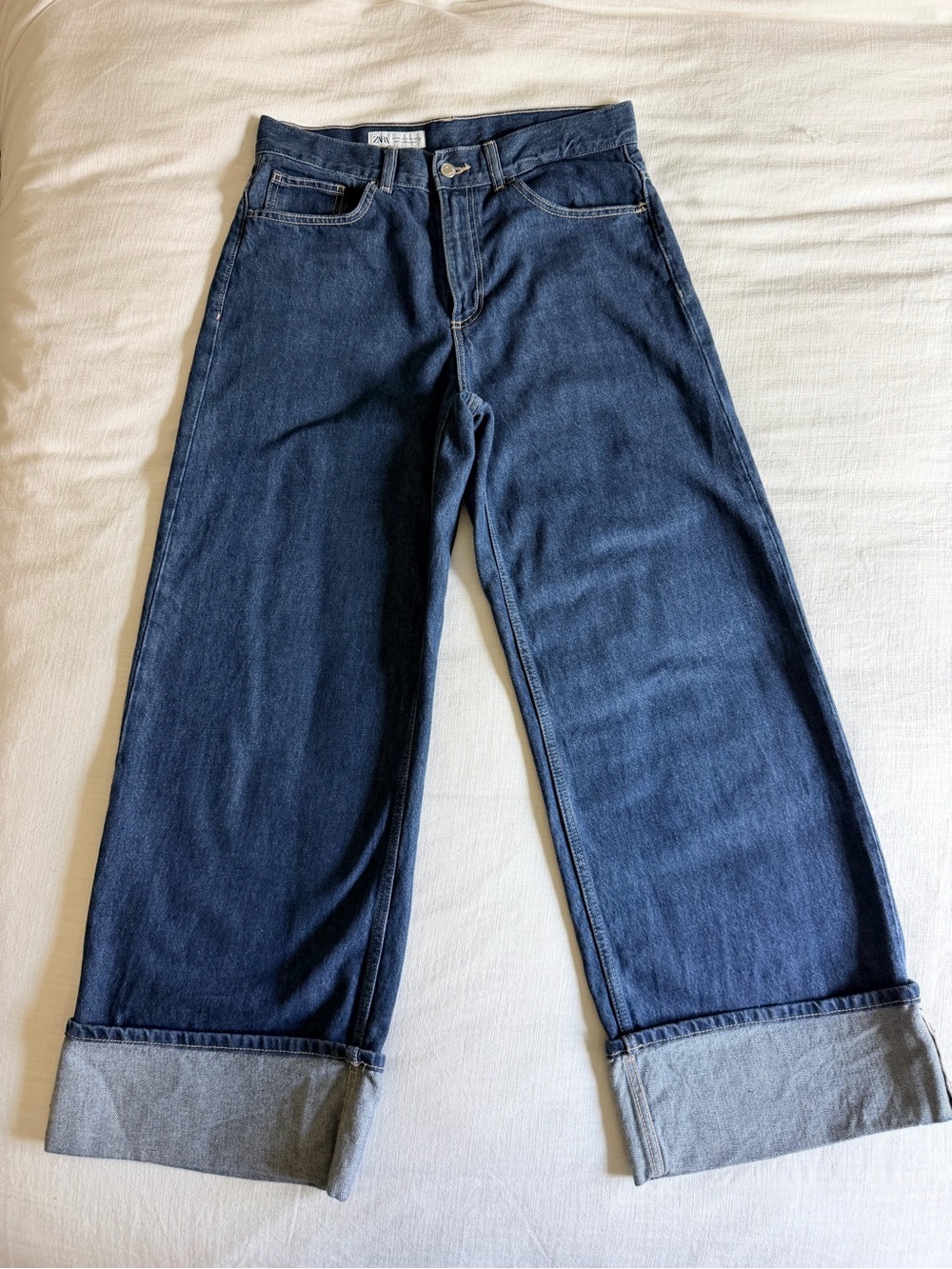 Zara TRF Turned Up Wide Leg Jeans dark wash size 8 /40 - Picture 4 of 9